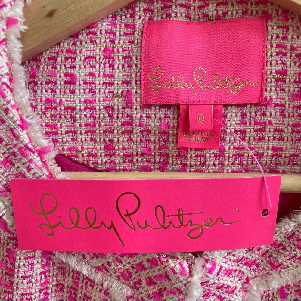 NWT Lilly Pulitzer Dashielle Tweed Jacket in Pink Palms Fantasy Tweed, Size 0 - Picture 13 of 16